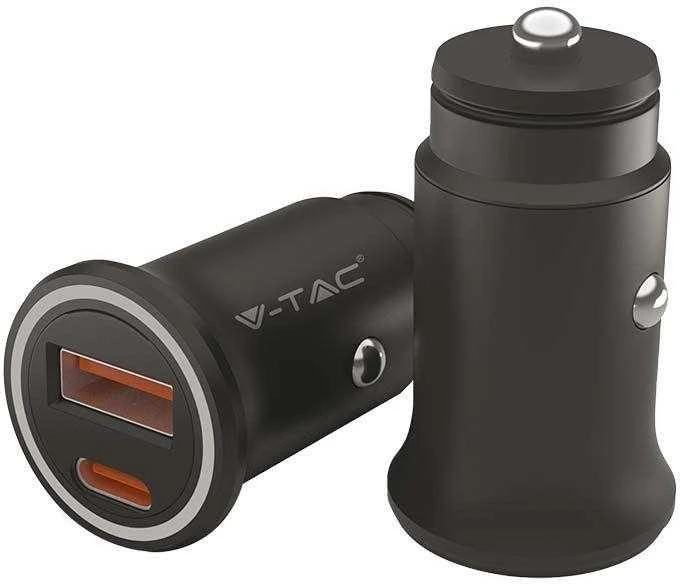 Auto įkroviklis, 12/24V, USB + USB-C, PD+QC, juodas