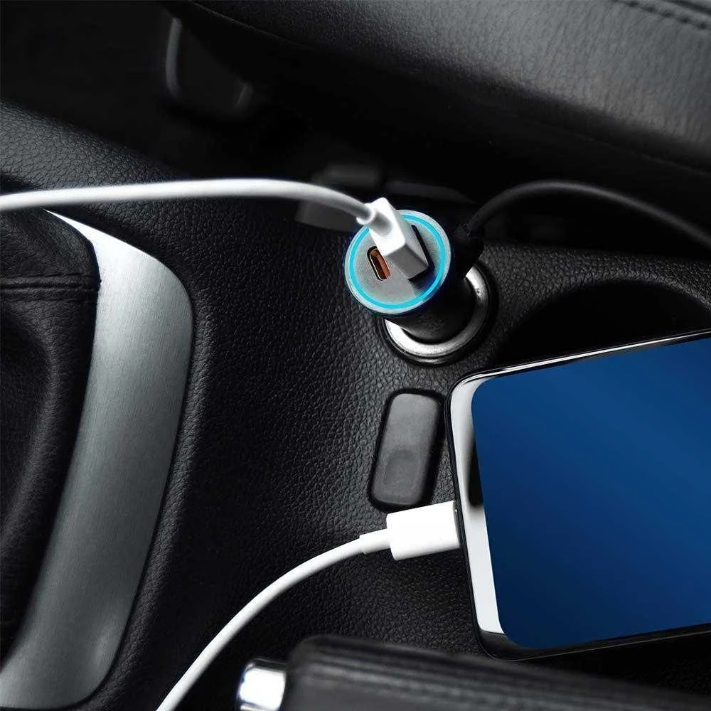 Auto įkroviklis, 12/24V, USB + USB-C, PD+QC, juodas