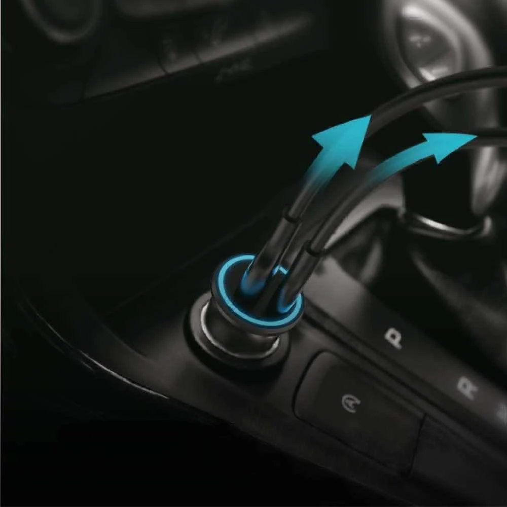 Auto įkroviklis, 12/24V, USB + USB-C, PD+QC, juodas