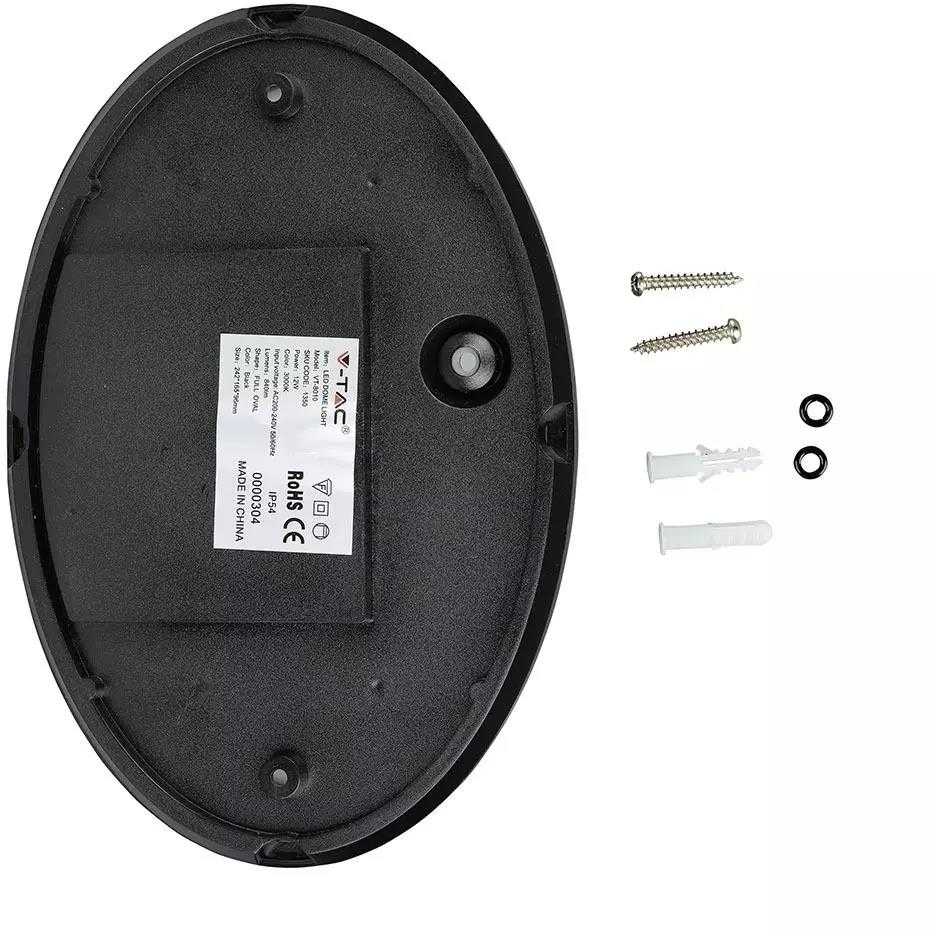 Lubinis šviestuvas 12W LED paviršinis šviestuvas V-TAC, ovalo formos, juodas, IP65, 3000K (šiltai balta)