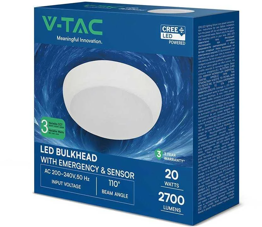 Lubinis šviestuvas 8W/16W/20W LED paviršinis šviestuvas, baltas, 3000/4000/6500K, IP54, CREE LED chip, su judesio davikliu ir avariniu moduliu