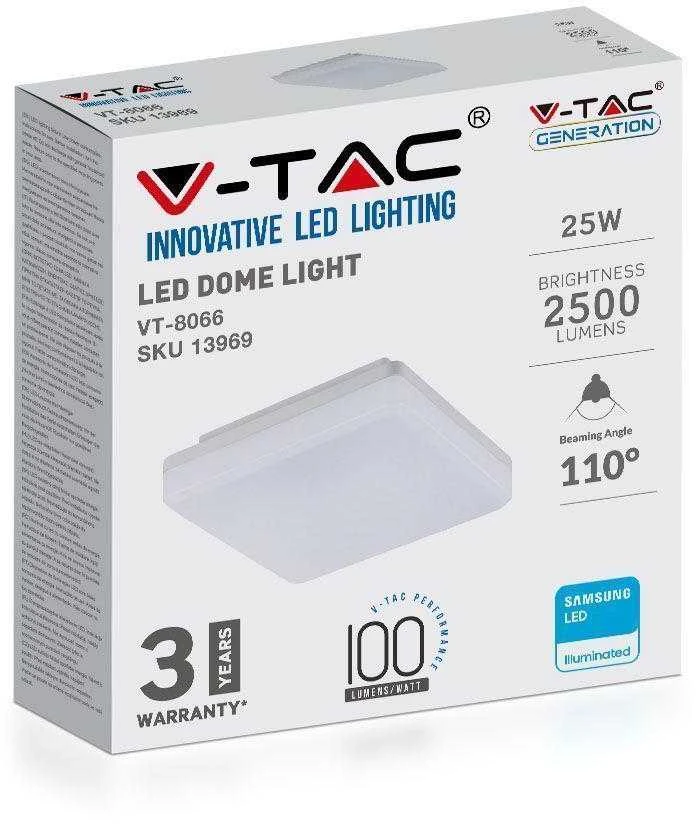 25W paviršinis šviestuvas V-TAC, 4000K, IP44, baltas