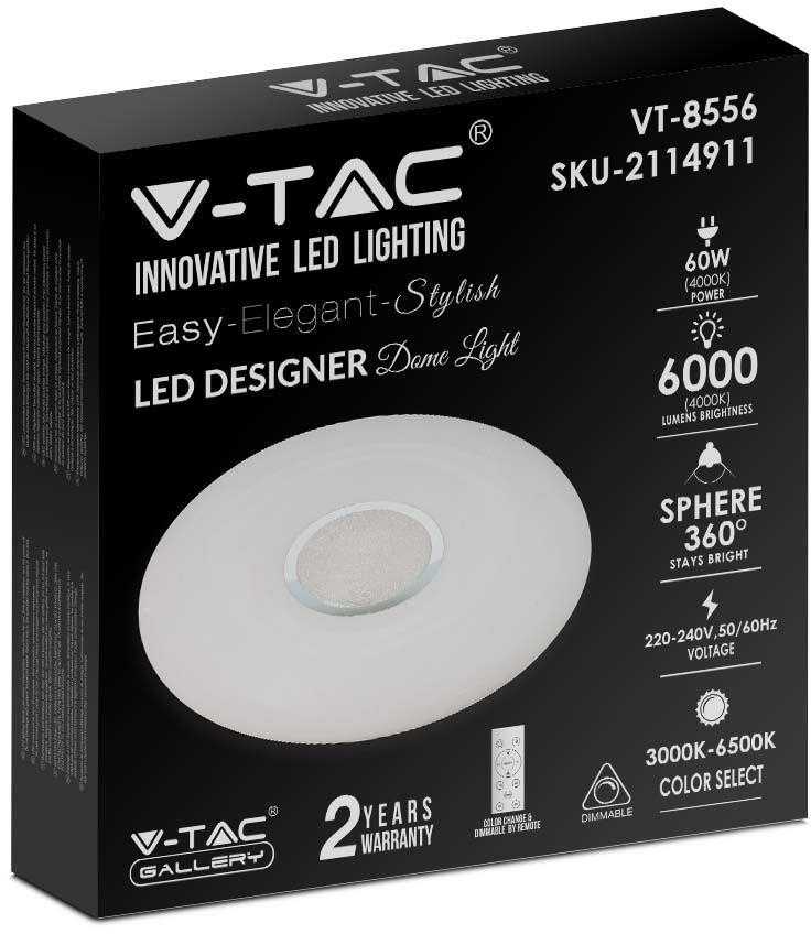 Lubinis šviestuvas V-tac 60W paviršinis šviestuvas, 3in1, dimeriuojamas pulteliu, baltas, su žvaigždėtu dangteliu