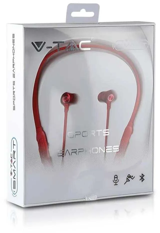 V-tac raudonos Bluetooth ausinės pakuotėje