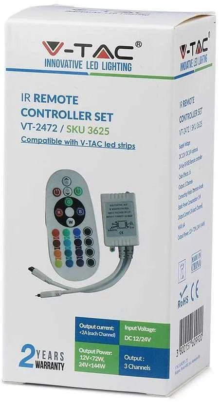 V-tac RGB juostos valdiklis 6A (su 24 mygtukų apvaliu nuotoliniu pulteliu)