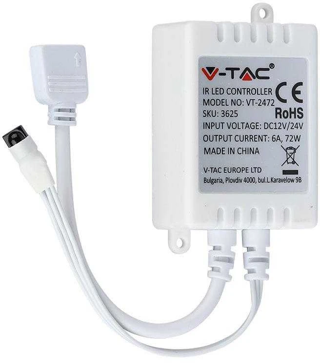 V-tac RGB juostos valdiklis 6A (su 24 mygtukų apvaliu nuotoliniu pulteliu)