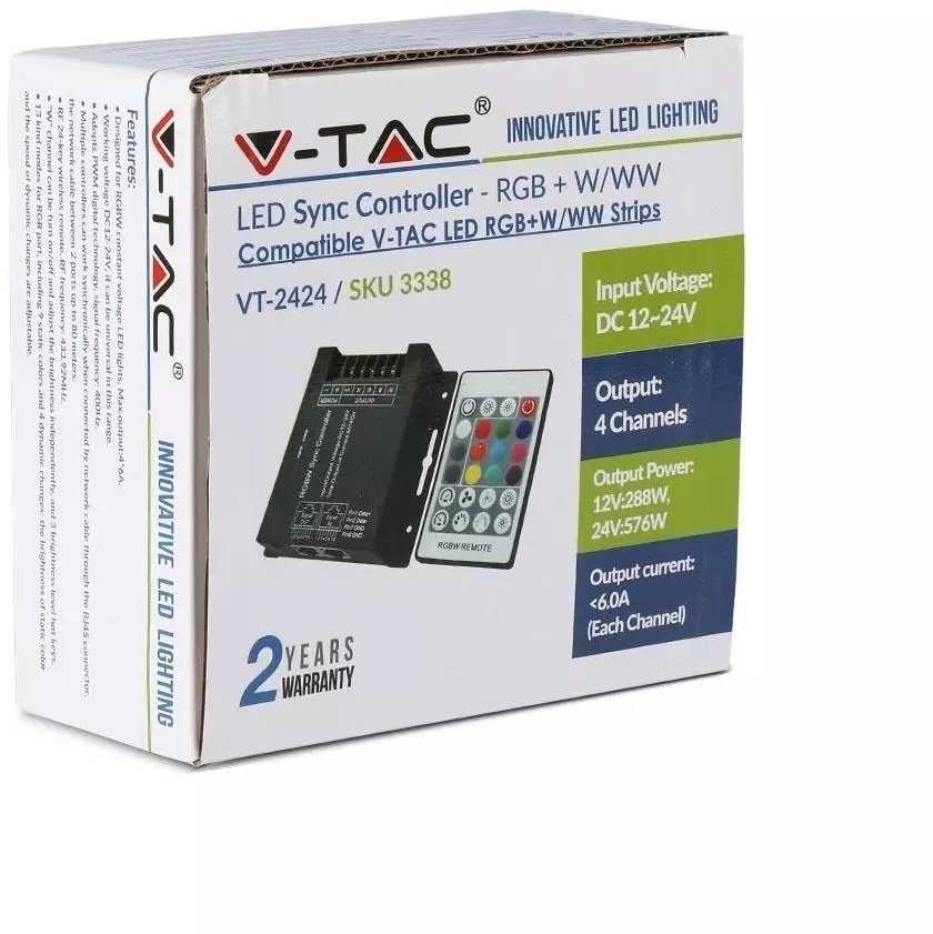 LED juostos valdiklis V-TAC su 24 mygtukų nuotoliniu pulteliu, RGBW