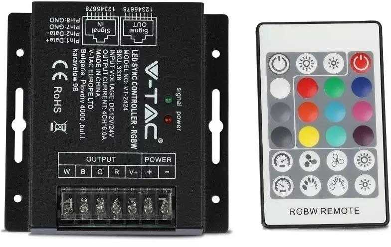 LED juostos valdiklis V-TAC su 24 mygtukų nuotoliniu pulteliu, RGBW