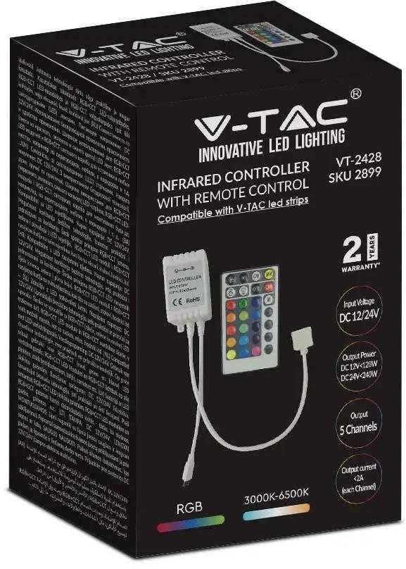 V-tac Infraraudonųjų spindulių valdiklis su nuotolinio valdymo pultu, skirtas 3in1+RGB LED juostai, 28 mygtukai