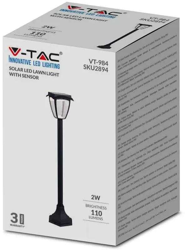 V-tac 2W pastatomas lauko šviestuvas, juodas, su saulės baterija