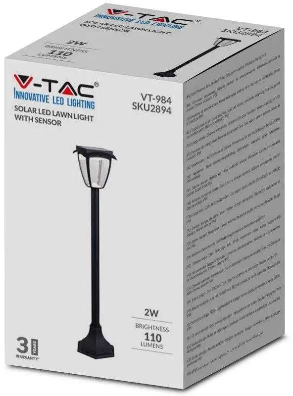 V-tac 2W LED pastatomas lauko šviestuvas, juodas, 3000/6000K, su saulės baterija, IP44