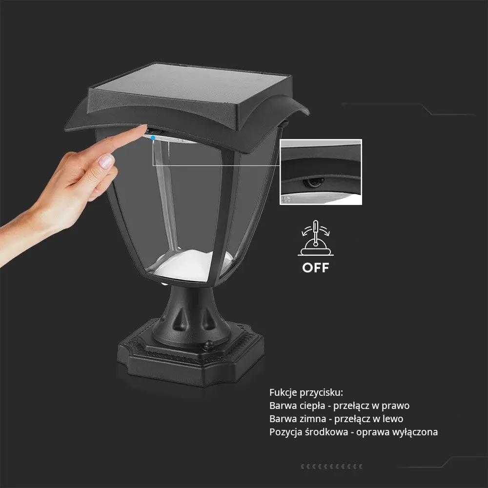 V-tac 2W LED sieninis lauko šviestuvas, juodas, 3000/6000K, su saulės baterija, IP44