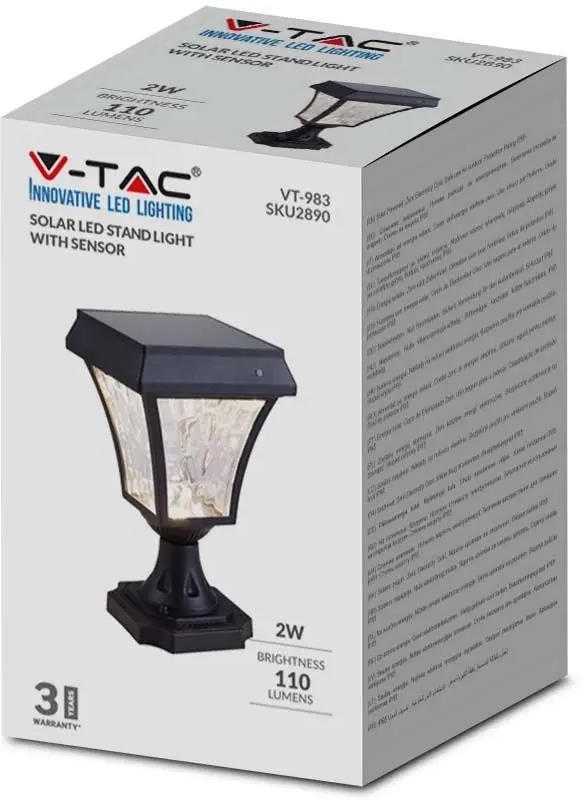 V-tac 2W pastatomas lauko šviestuvas, juodas, su saulės baterija