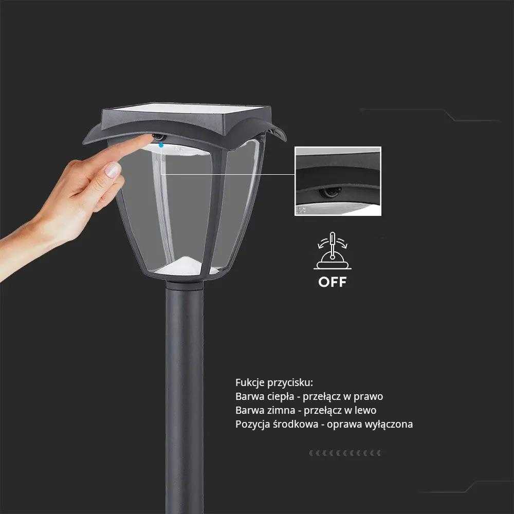 V-tac 2W LED pastatomas lauko šviestuvas, juodas, 3000/6000K, su saulės baterija, IP44