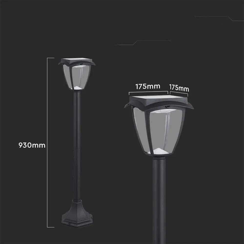V-tac 2W LED pastatomas lauko šviestuvas, juodas, 3000/6000K, su saulės baterija, IP44