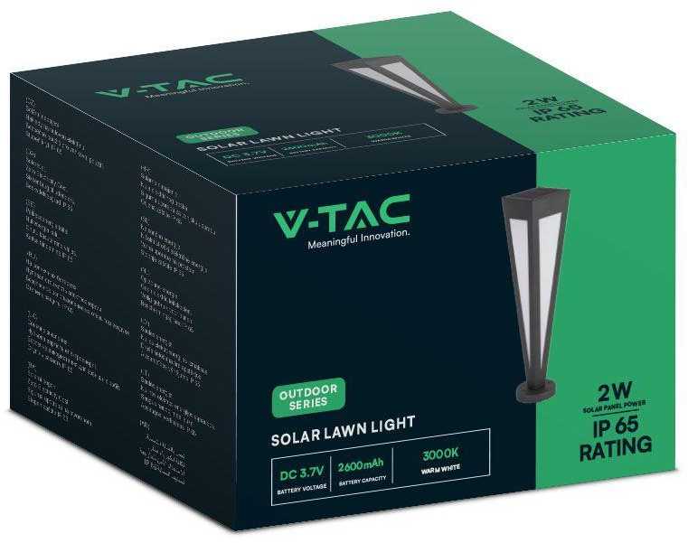 V-tac 2W LED įkraunamas lauko šviestuvas su saulės baterija, juodas, 3000K, IP65