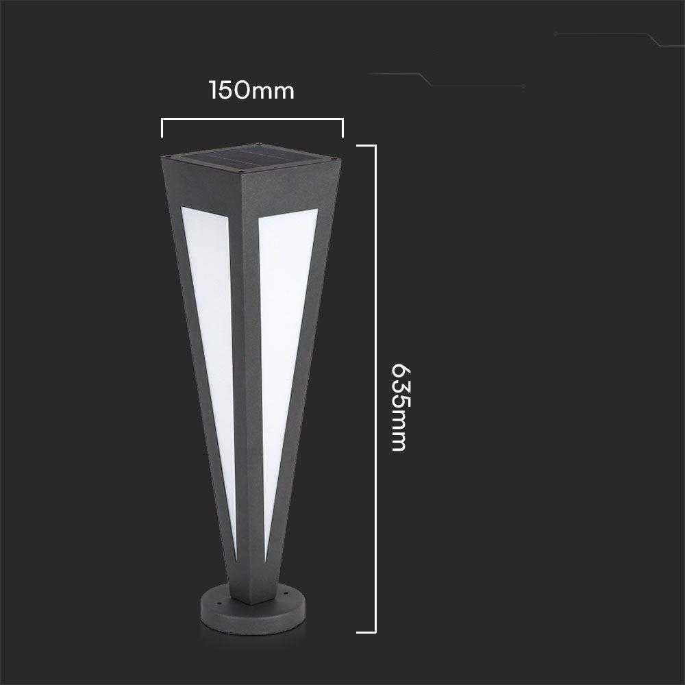 V-tac 2W LED įkraunamas lauko šviestuvas su saulės baterija, juodas, 3000K, IP65