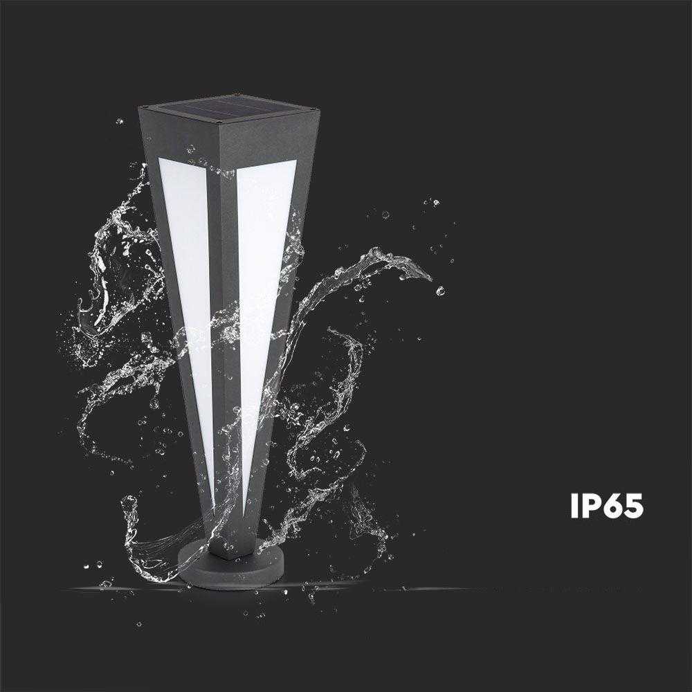 V-tac 2W LED įkraunamas lauko šviestuvas su saulės baterija, juodas, 3000K, IP65