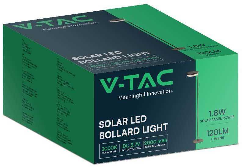V-tac 2W LED pastatomas lauko šviestuvas su saulės baterija, juodas, 3000K, IP54