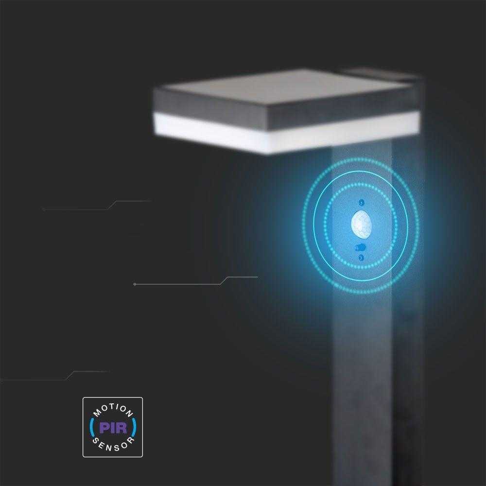 V-tac 5,5W LED įkraunamas lauko šviestuvas su saulės baterija ir judesio davikliu, juodas, 3000K, IP54