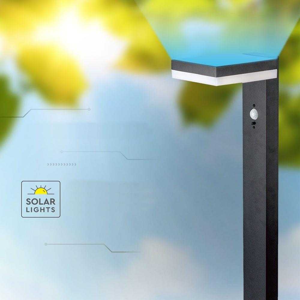 V-tac 5,5W LED įkraunamas lauko šviestuvas su saulės baterija ir judesio davikliu, juodas, 3000K, IP54