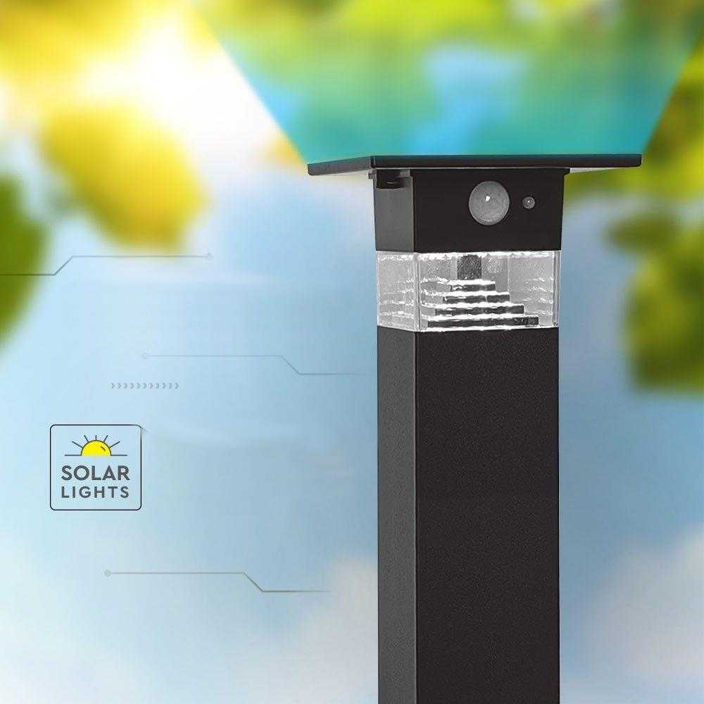 V-tac 3W LED įkraunamas lauko šviestuvas su saulės baterija ir judesio davikliu, juodas, 3000K, IP54