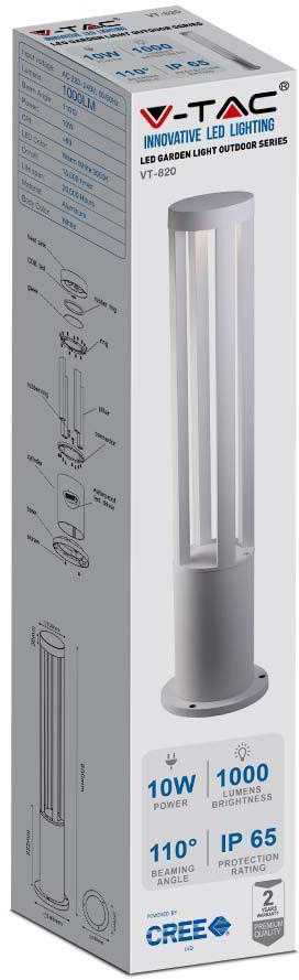 V-tac 10W LED pastatomas lauko šviestuvas, baltas, 3000K, IP65