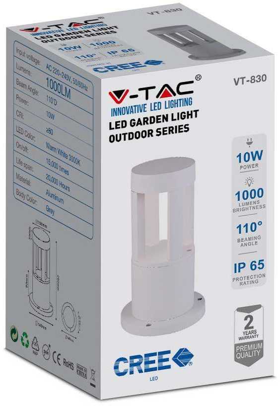 V-tac 10W LED pastatomas lauko šviestuvas, baltas, 4000K, IP65