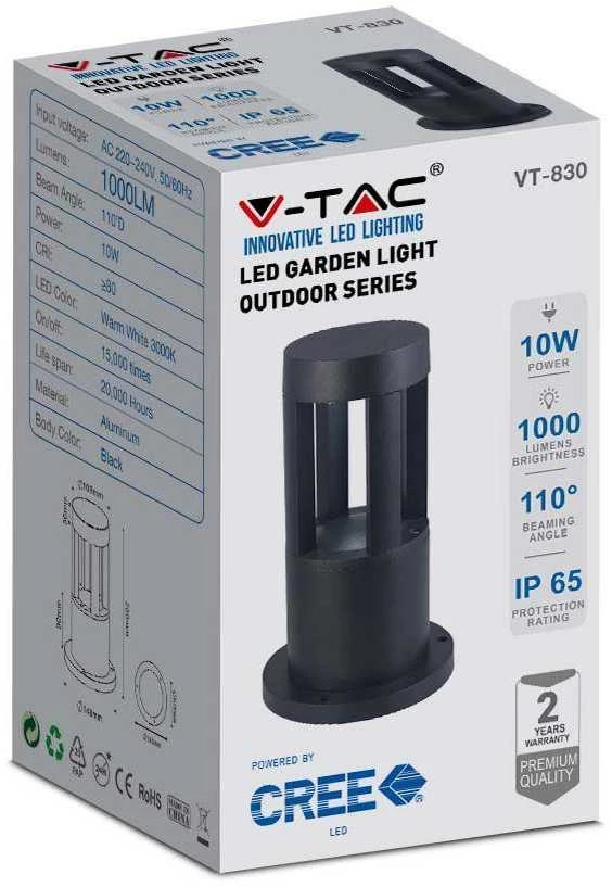 V-tac 10W LED pastatomas lauko šviestuvas, juodas, 3000K, IP65
