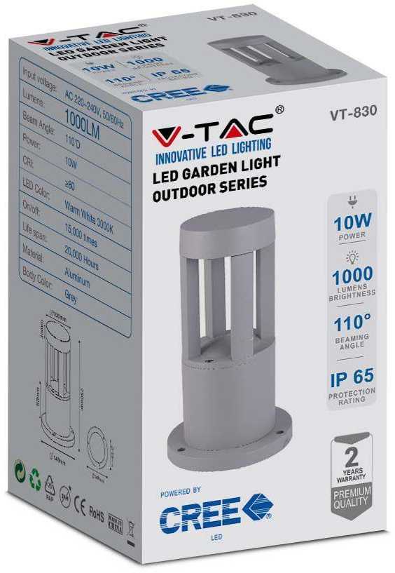V-tac 10W LED pastatomas lauko šviestuvas, pilkas, 3000K, IP65