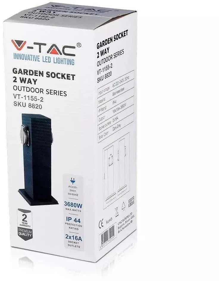 V-tac Dvivietis lauko kištukinis lizdas, pastatomas, IP44