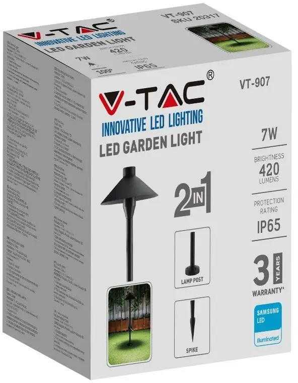 V-tac 7W LED įsmeigiamas/pastatomas lauko šviestuvas, juodas, 4000K