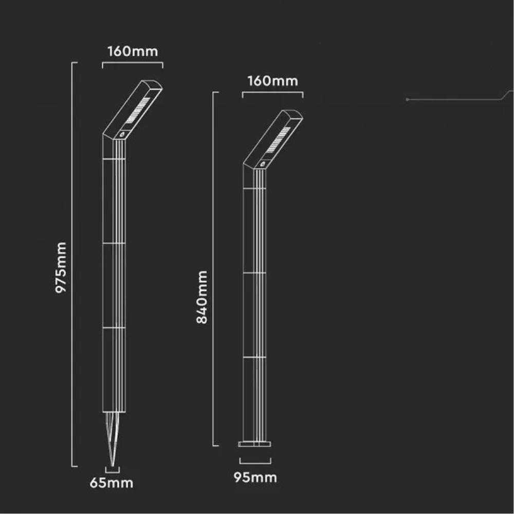 1,5W LED įsmeigiamas/pastatomas lauko šviestuvas, juodas, 3000/4000/6500K, su saulės baterija