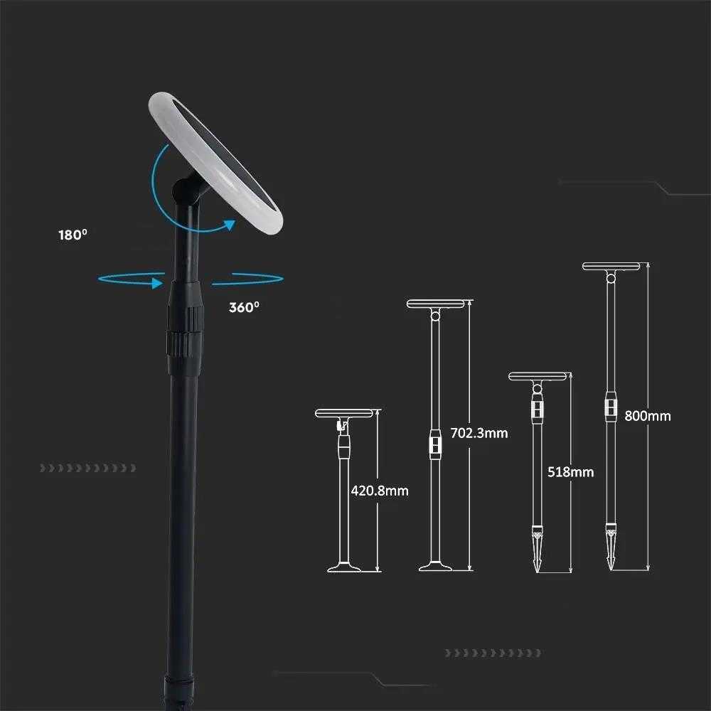 V-tac 3W LED įsmeigiamas lauko šviestuvas, juodas, 3000K, su saulės baterija, 2vnt. pakuotėje