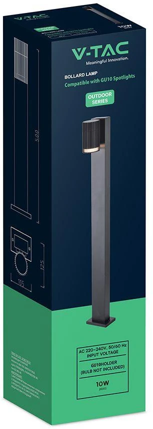 V-TAC sodo stulpas 50cm GU10 juodas garantija