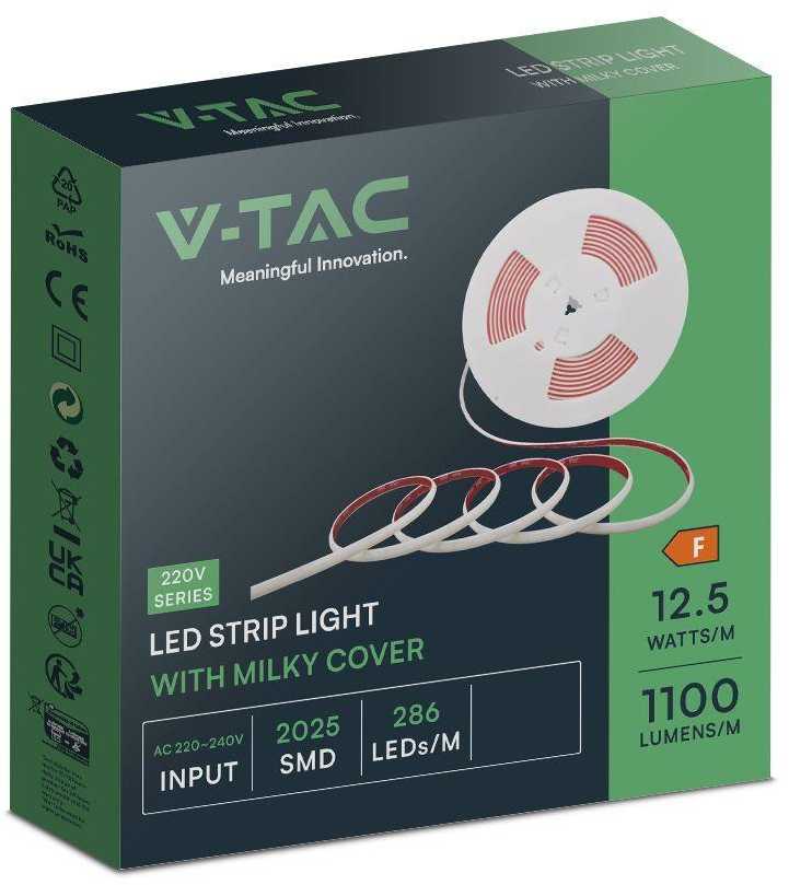 V-tac 12,5W/m LED juosta, 220V, 6500K, IP65, 10m ritė