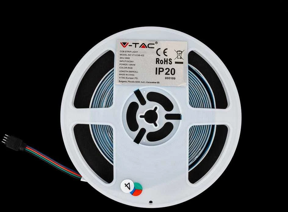 V-tac 13W/m LED COB juosta, 672LED/m, RGB, 5 metrų ritė