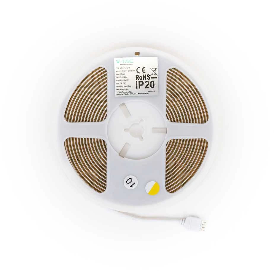 V-tac 18W/m COB LED juosta, 560LED/m, 24V, 2700/4000/6500K, 5 metrų ritė
