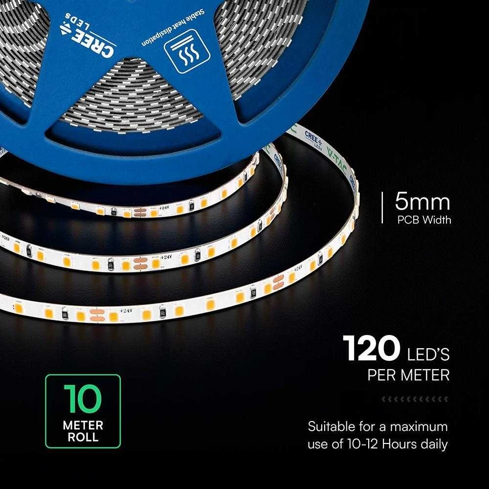 8W/m LED juosta, 120LED/m, 24V, 4000K, IP20, CREE LED chip, 10 metrų ritė