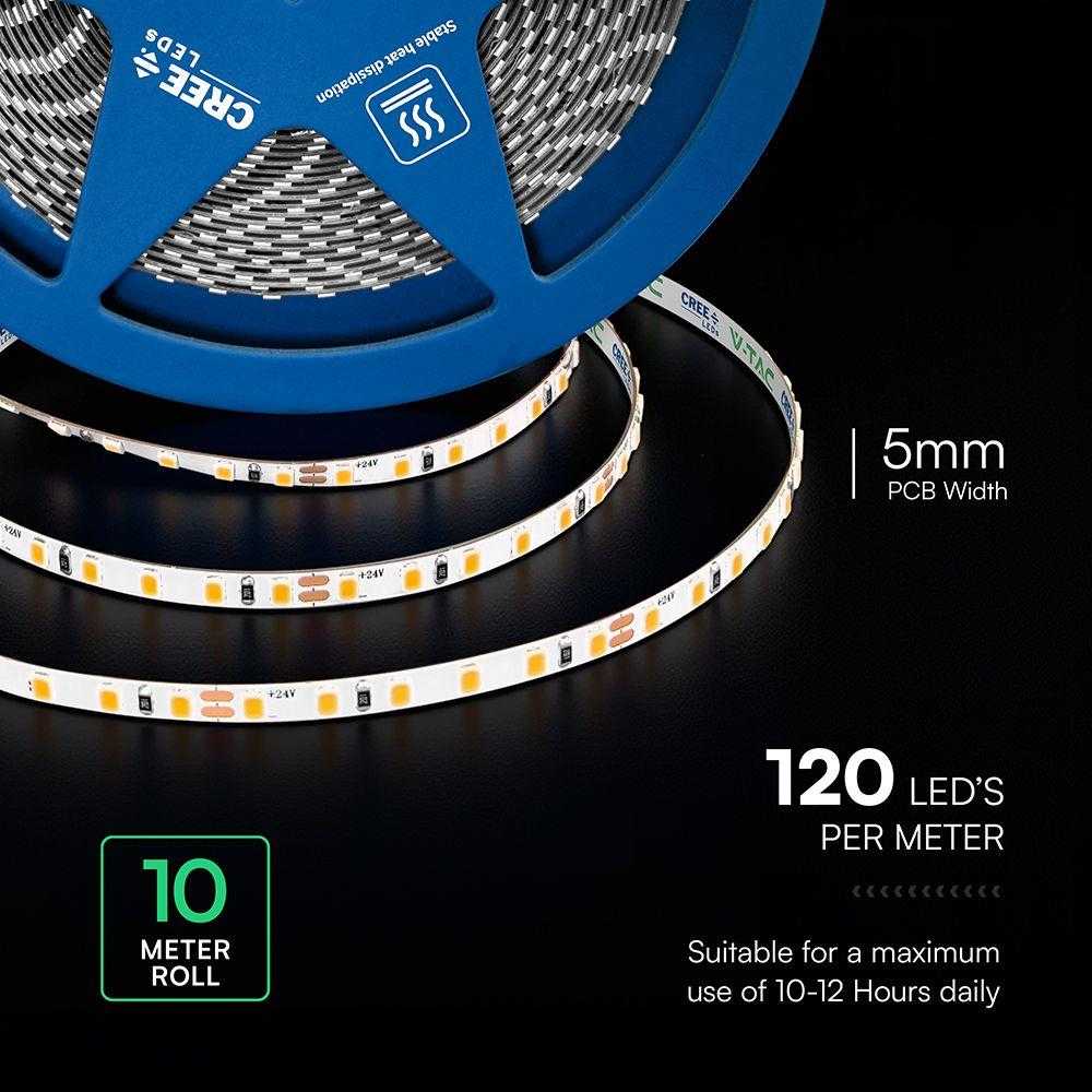 8W/m LED juosta, 120LED/m, 24V, 6500K, IP20, CREE LED chip, 10 metrų ritė