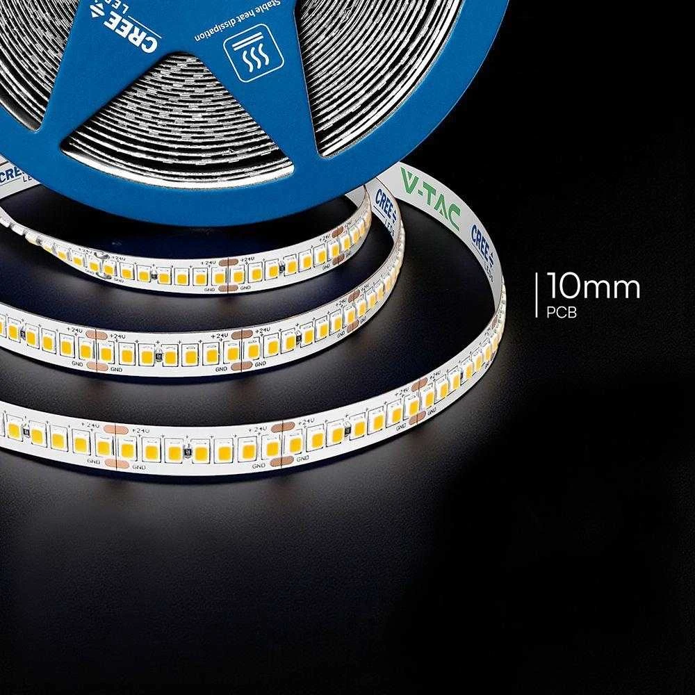 V-tac 18W/m LED juosta, 238LED/m, 24V, 3000K, IP20, CREE LED chip, 10 metrų ritė