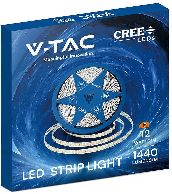 V-tac 12W/m LED juosta, 168LED/m, 24V, 6500K, IP20, CREE LED chip, 10 metrų ritė