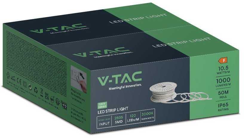 V-tac 10,5W/m LED juosta, 220V, 4000K, IP65, 50m ritė