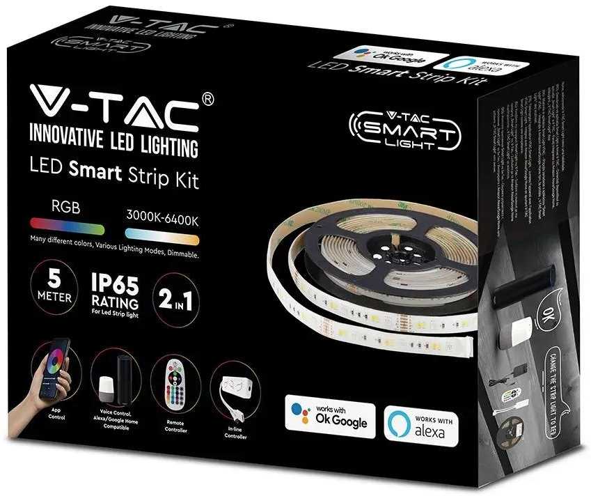 4W/m, 12V LED juosta V-TAC, RGB+3in1, IP65, suderinama su Amazon Alexa ir Google Home, 5m ilgio