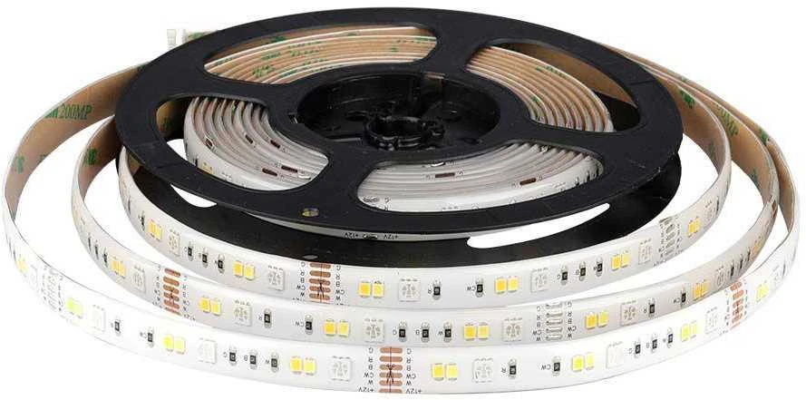 V-tac 15W/m LED juosta, RGB+3IN1, IP65, 5 metrų ritė, su nuotolinio valdymo pulteliu, valdikliu ir užmaitinimu