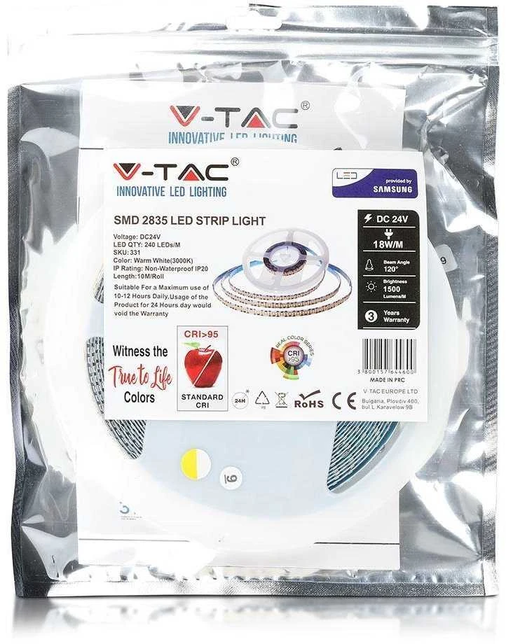 18W/m LED juosta, 24V, 240LED/m, 3000K, SAMSUNG LED chip, CRI95, 10m ritė