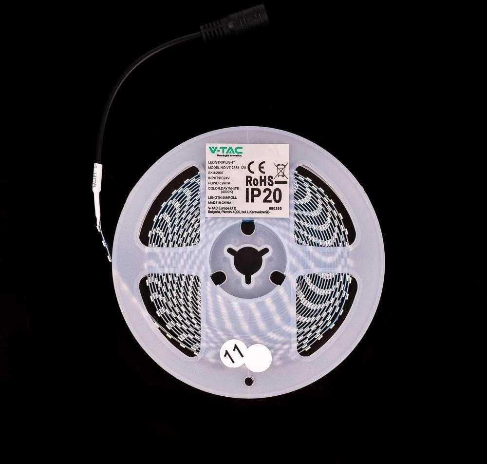 V-tac 9W/m LED juosta, 128LED/m, 24V, 6400K, IP20, 5 metrų ritė