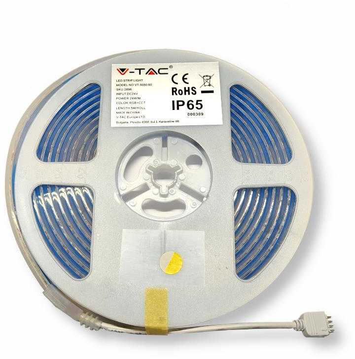 V-tac 14W/m LED juosta, 120LED/m, 24V, 3000-6000K, IP65, 5 metrų ritė