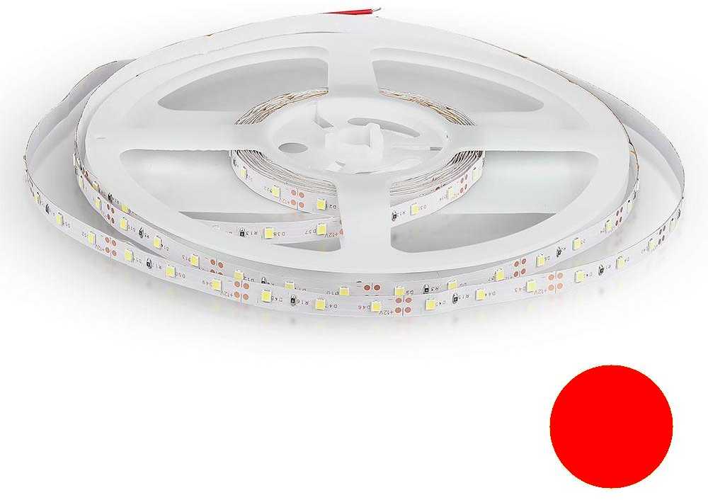 V-tac 4,2W/m LED juosta, 60LED/m, 12V, raudona sp., IP20, 5 metrų ritė