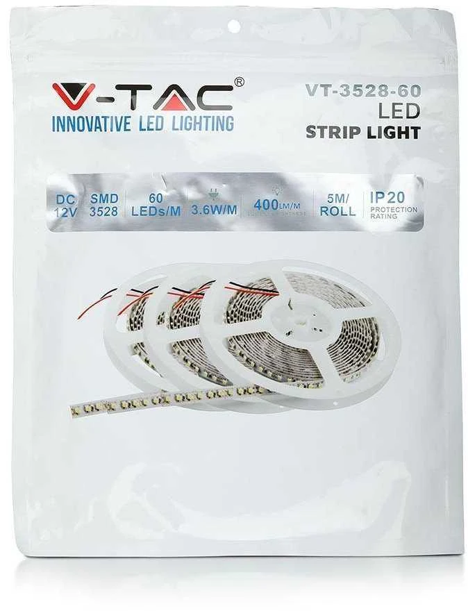 3,6 W/m LED juosta V-TAC, 3528, 60 LED/m, žalia, neatspari drėgmei (IP20)